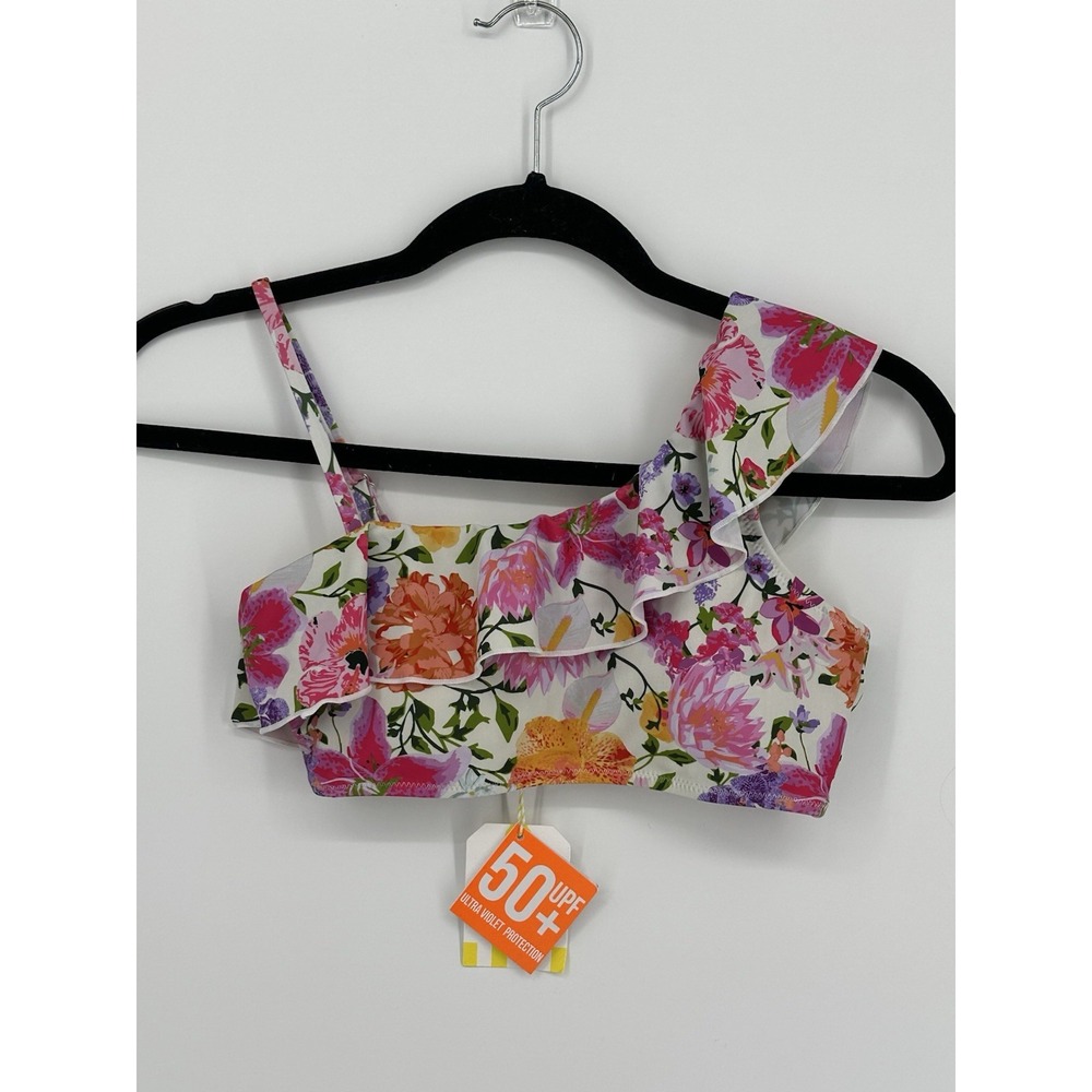 Shade Critters Girls 12 Floral One Shoulder Ruffle Bikini Swim Top NWT UPF 50+